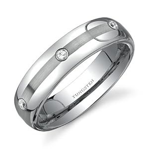 Three Stone design CZ Diamond 6 mm Comfort Fit Mens Tungsten