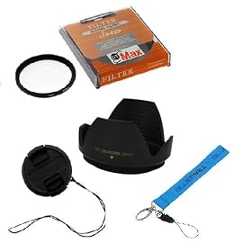 GTMax 52mm Flower Tulip Crown Lens Hood + Multi Coat UV Protection Glass Filter + Plastic Snap On Lens Cap w/Strap + Wrist Strap Lanyard for Nikon D3200, D5000, D3000, D5100, D3100, D7000, D4, D800, D800E Digital SLR Cameras (with 18-55mm, 55-200mm, 50mm f/1.8D Nikon Lenses)