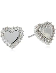 Betsey Johnson "Crystal Rhodium" Heart Stud Earrings