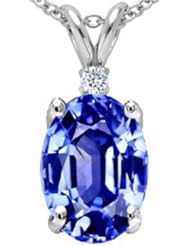 Tommaso Design (tm) Simulated Tanzanite Oval 9x7mm And Genuine Diamond Pendant in 14 kt White Gold