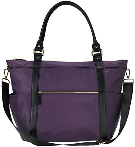 Portagio Together Tote - Large Nylon and Leather, Eggplant Tote Handbag