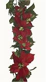 6' Red Velvet Poinsettia Flower Christmas Garland