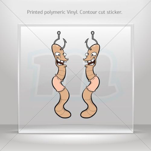 Decal Sticker Pair Of Cartoon Warms On Fishing Hook Motorbike Weather (5 X 1.12 Inches)