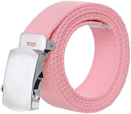 Canvas Military Style Belt with Silver Buckle - Pink