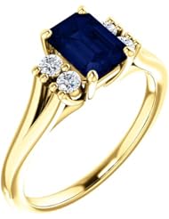 10K Yellow Gold 7.00x5.00mm Emerald Cut Sapphire and Diamond Ring -- LIFETIME WARRANTY