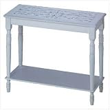 Distressed Wood Carved Shabby Chic End Table, White