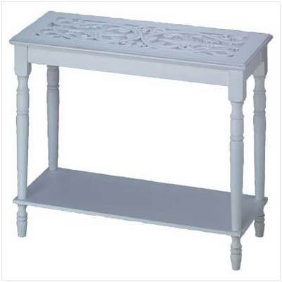Distressed Wood Carved Shabby Table White