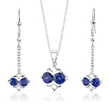 Sterling Silver Round Shape Sapphire Pendant Earrings and 18 inch Necklace Set Sterling Silver Round Shape Sapphire Pendant Earrings and 18 inch Necklace Set