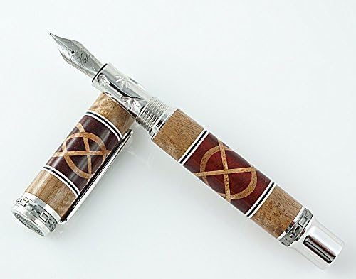 Custom Wooden Pen Fountain Bloodwood and Bastogne Walnut Knots and Segments with White and Black Rings Rhodium Emperor Hardware 738FPXLA