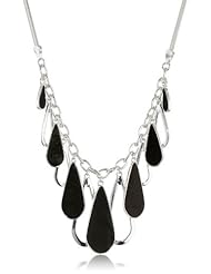 Nine West "Dewdrops" Silver-Tone and Black Leather Teardrop Necklace, 18"
