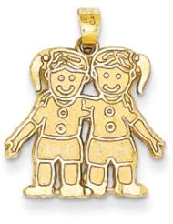 Genuine IceCarats Designer Jewelry Gift 14K Solid Satin Two Girls Charm