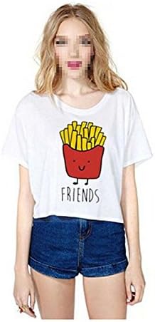 COMEHERE Women with Cartoon Print Best Friends T-Shirt french fries (One Size) (Red)