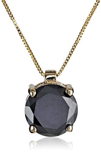 10k Gold Round-Cut Black Diamond Solitaire Pendant (1.50 cttw), 18"