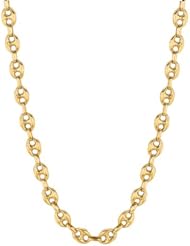 14K 18" Yellow Gold 6.9mm Polish Diamond Cut Puffed Mariner Chain With Fancy Lobster Clasp