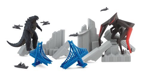 Godzilla Movie Destruction City with Godzilla and MUTO (8 Legged) Figures, plus 3 Destructible Buildings and 5 Military Vehicles