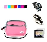 Durable Carry Case for TomTom XL 340TM 340-S XL 335T 330S 335TM 350TM 4.3 inch GPS + Screen Protector + Multi Adapter GPS Car Charger + Vehicle Mount with Adjustable Arm Locks (Baby Pink)