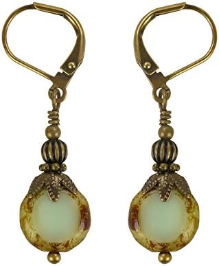 Cloud Cap Jewelry Glacial Green Czech Coin Bead Drop Earrings 50042