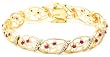 18k Yellow Gold Overlay Sterling Silver Ruby w/ Diamond Accent Bracelet, 7.25