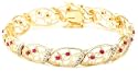 18k Yellow Gold Overlay Sterling Silver Ruby with Diamond Accent Bracelet