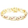 18k Yellow Gold Overlay Sterling Silver Ruby w/ Diamond Accent Bracelet, 7.25"