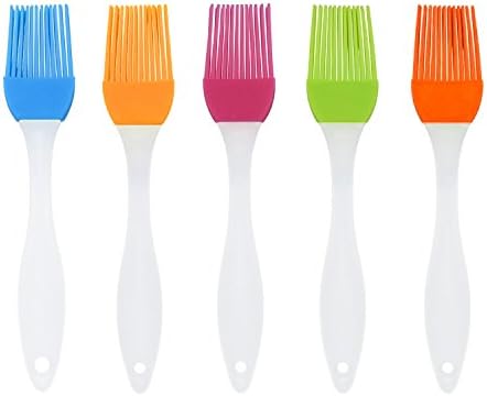 Silicone Basting Pastry Brushes BBQ Brushes Heat Resistant Pastry Brush Silicone Pastry Basting Grill Oil Brush Set of 5(Random Color) Dishwasher Safe (L:17.5cm)