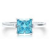 Sterling Silver Princess Blue Topaz Cubic Zirconia CZ Solitaire Ring - Nickel Free Valentine Engagement Ring