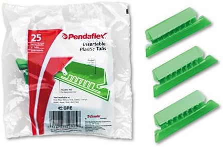 Pendaflex Hanging File Folder Tabs, 1/5 Tab, Two Inch, Green Tab/White Insert, 25/Pack