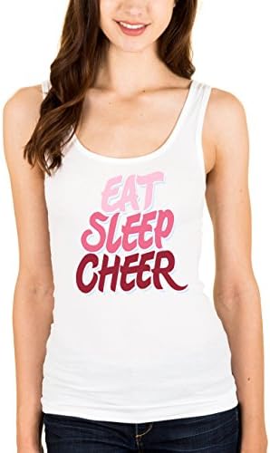 Activewear Apparel Juniors 'Eat Sleep Cheer' Tank Top (Large, White Solid)