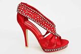 Womens Red Satin Diamante Evening Sandals Shoes