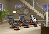 Oslo Collection 54/LO3-10/101-TT101-CTCTC Swivel Recliner and Ottomon with Theater Table in Black Leather with Merlot Finish