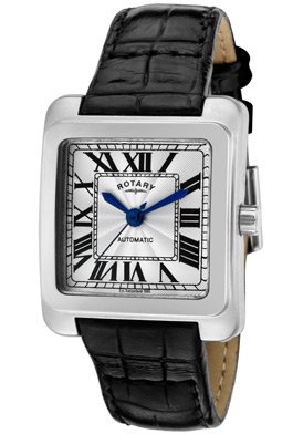 Women's Automatic Rectangle Watch Case Color: Silver, Strap Color: Black