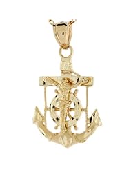 10k Yellow Gold Jesus Crucifix anchor Pendant