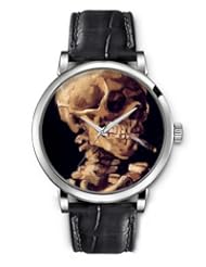 SPRAWL Aanalog Fashion Series Silver Ladies Watches of Genuine Black Leather Strap,Unique Wrist Watch for Women Girls Designed with Skull smoking