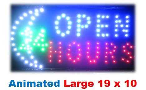 Open 24 Hours Moon Bright Led Signs Neon Business Motion Light Sign. On/off with Chain 19*10*1 Blt120