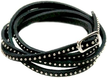 Punk Style Unisex Thin PU Leather Twine Tiered Rivet Bead Bracelet Black
