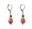 Earrings - E248 - Hand Painted Wood Bead and Fire-Polished Glass Beads - Antique Gold Tone