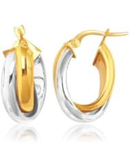 14K Two-Tone Gold Double Row Intertwined Oval Hoop Earrings