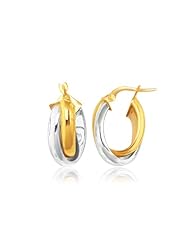 14K Two-Tone Gold Double Row Intertwined Oval Hoop Earrings