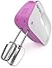 Vremi 3-Speed Compact Hand Mixer with Clever Built-In Beater Storage - Handheld Egg Beater with Stainless Steel Blades - Heavy Duty Mini Small Kitchen Mixing Machine - Pink and White