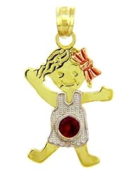 BabyGirl CZ Ruby Garnet 14K Tri-Color Gold Charm