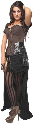 Corset Super Store Women's Brown Brocade Corset and Jacket with Faux Leather 30-Fits Natural Waist 34"-35"