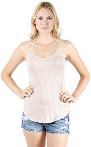 DREAM SUPPLY Women's Ribbed Spaghetti T Strap Back Tank Top (Medium, Dusty Pink)