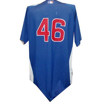 Ryan Dempster #46 2010 Chicago Cubs Game Used Batting Practice Cool Base Blue Jersey (52)