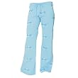 Low Rise Swim Wording Blue Fun Print Novelty tie cord jersey cotton pants for lounging, sleep, sports. Ladies relaxed fit,