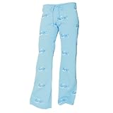 Low Rise Swim Wording Blue Fun Print Novelty tie cord jersey cotton pants for lounging, sleep, sports. Ladies relaxed fit, available in 5 Adult Sizes