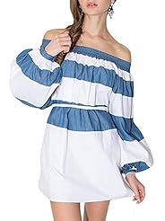 A-line Fall Denim Off the Shoulder Puff Sleeves  Dress