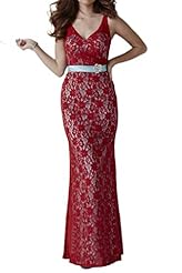 V-neck Sheath Lace Charmeuse/Satin Evening Dress/Prom Dress  With a Sash 