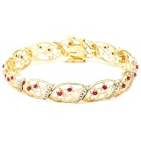 18k Yellow Gold Plated Sterling Silver Ruby and Diamond Accent Bracelet, 7.25