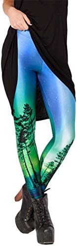 Lokebi Women's Moon Light Forest Print Patterned Leggings Skinny Ankle Tights