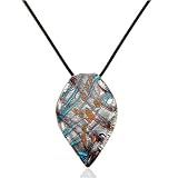 Blue Striped Leaf Murano Glass Necklace Pendant